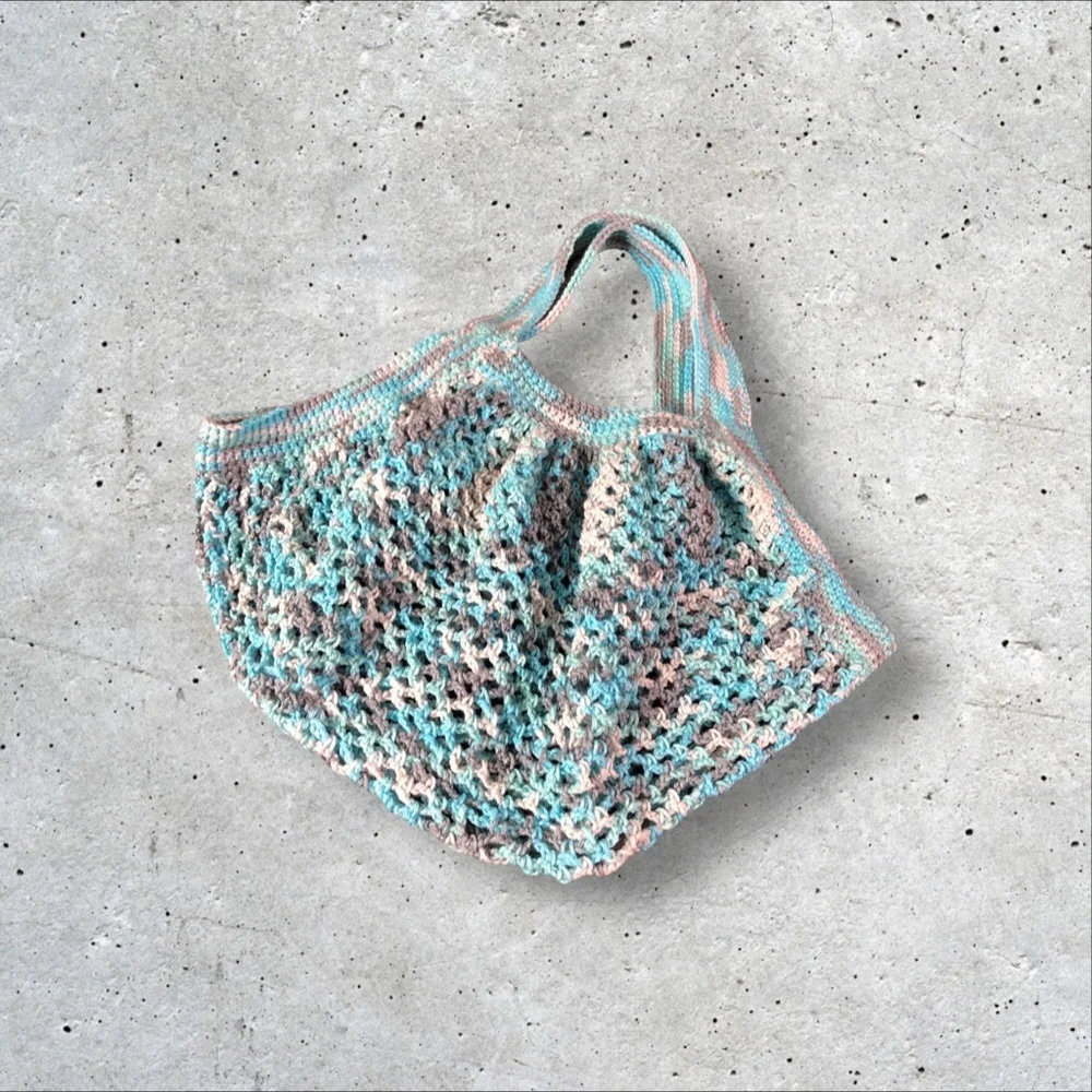 Handmade Crochet Icelandic Market Bag / Mesh Open Weave Fishnet Shopping Bag